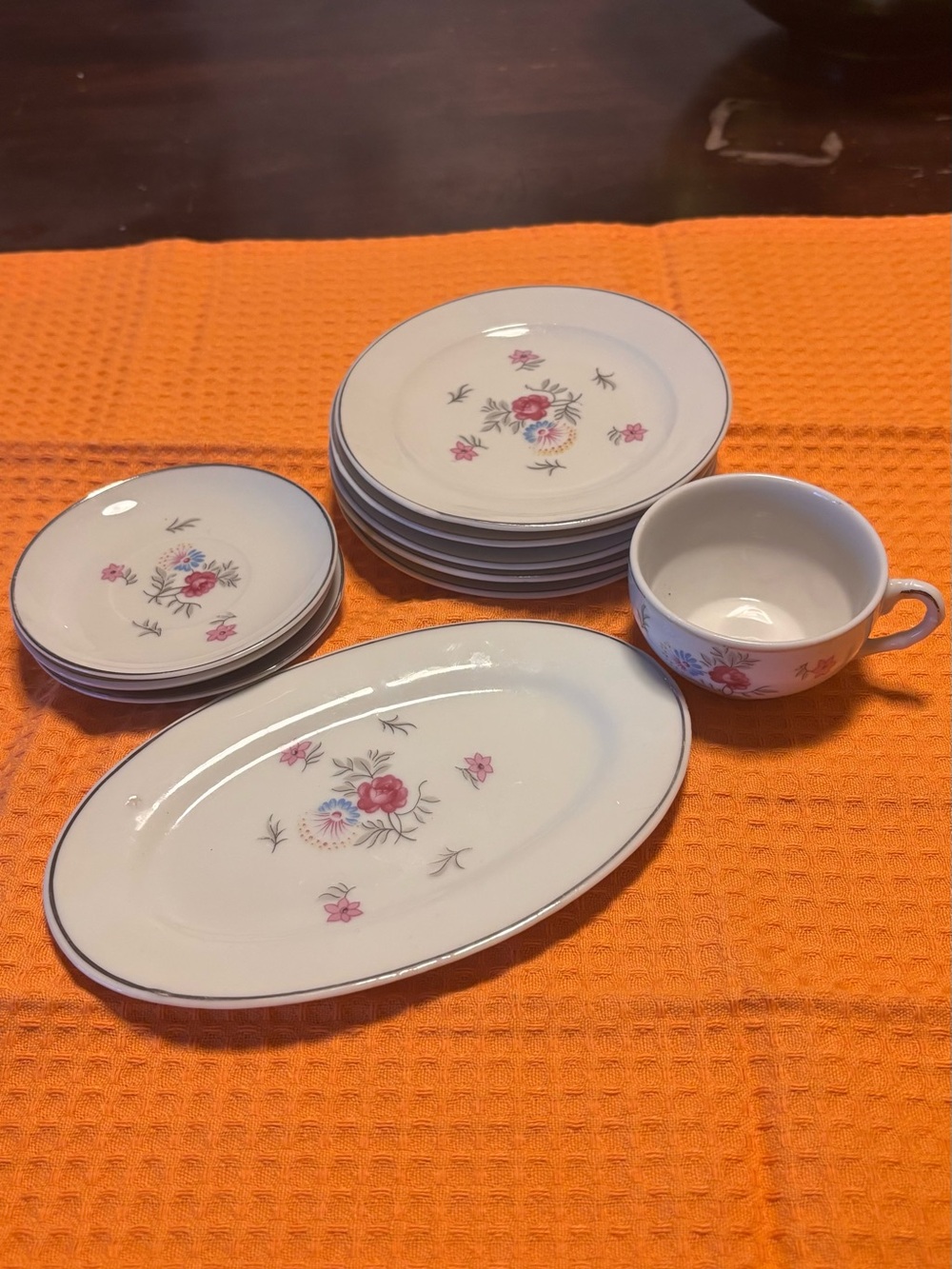Mini  Floral Cream and Pink Tea Plate and Cup Set